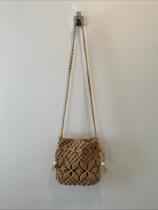 Handbags - Handwoven Tan Macramé Crossbody Bag